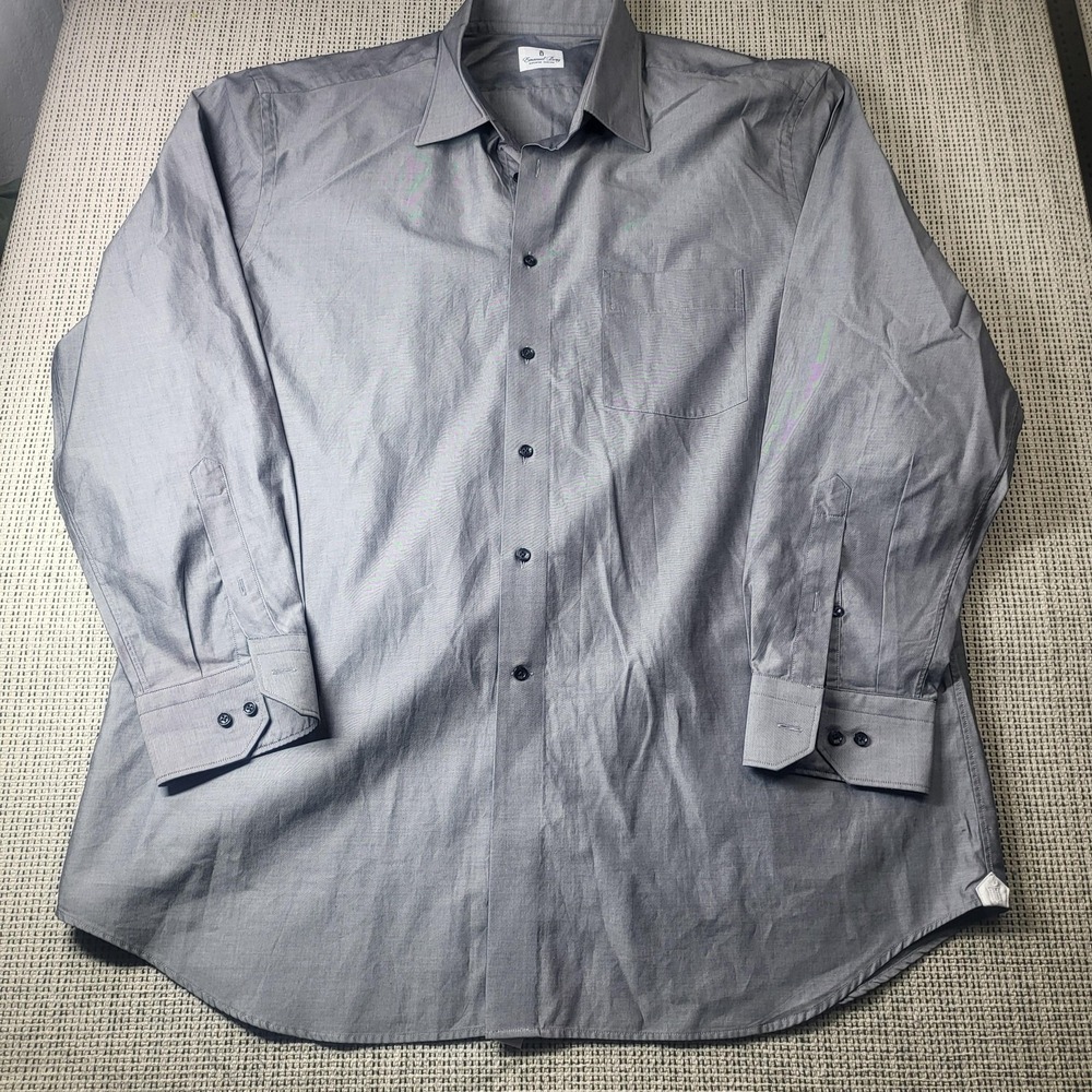 Emanuel Berg Dress Shirt Mens XL Gray Classic Fit Long Sleeve Business